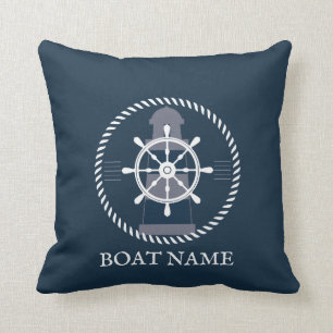 Nautical Personalised Boat Name Navy Blue Cushion