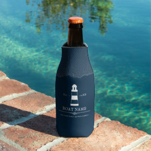 Nautical Personalised lighthouse Blue Boat Name Bottle Cooler