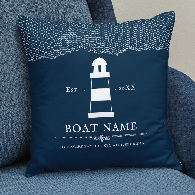 Nautical Personalised lighthouse Boat Name Cushion (Creator Uploaded)