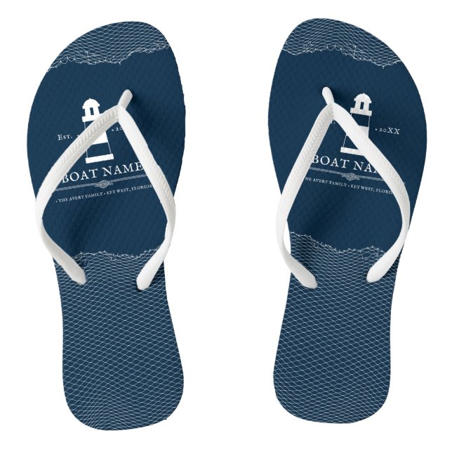 Nautical Personalised Navy Blue lighthouse Boat Thongs (Footbed)