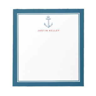 Nautical Personalised Notepad, Blue Anchor Notepad