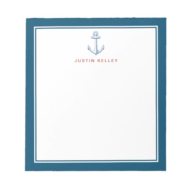 Nautical Personalised Notepad, Blue Anchor Notepad (Front)
