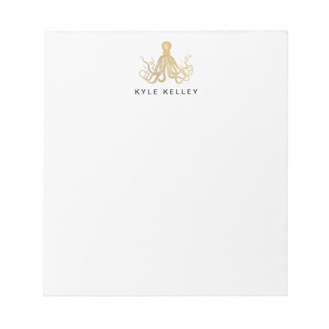 Nautical Personalised Notepad, Gold Octocpus Notepad (Front)
