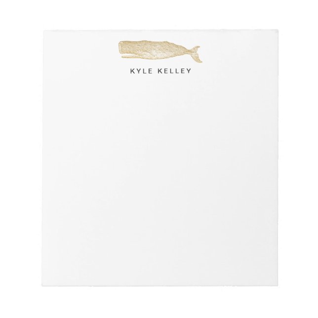 Nautical Personalised Notepad, Gold Whale Notepad (Front)