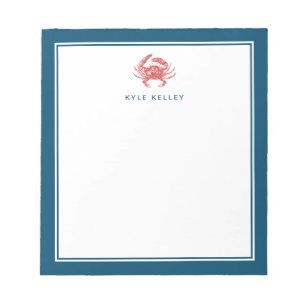 Nautical Personalised Notepad, Red Crab Notepad
