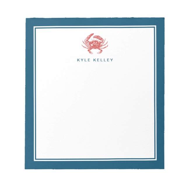 Nautical Personalised Notepad, Red Crab Notepad (Front)