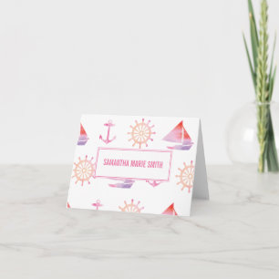 Nautical Personalised Watercolor Pink Stationery Note Card
