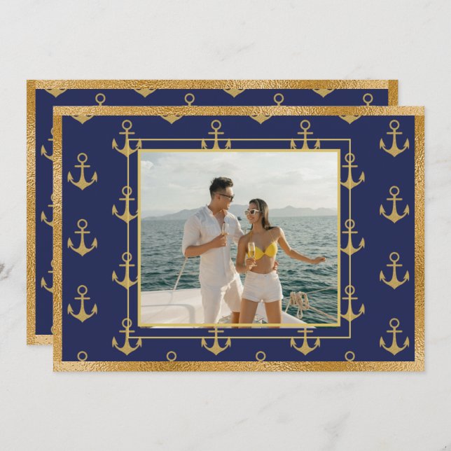 Nautical Photo Gold Anchors Christmas Xmas Card (Front/Back)