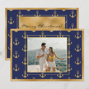 Nautical Photo Gold Anchors Christmas Xmas Card