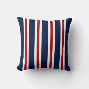Nautical Pillow, Blue White Red Striped Pillow