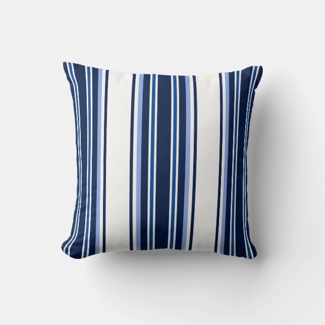 Nautical Pillow, Blue White Striped Pillow (Front)