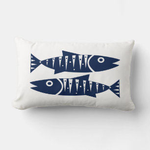 Nautical Pillow Fishes Blue and White Coastal