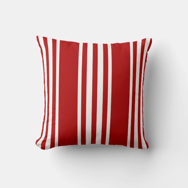 Nautical Pillow, Red White Stripes, Lake House Cushion (Front)