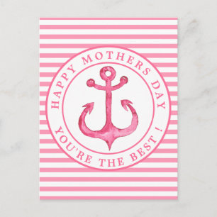 Nautical Pink Anchor Striped Mother's Day Postcard
