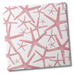 Nautical Pink Beach House Ceramic Tile<br><div class="desc">A cute and trendy coral pink coastal beach pattern with starfish. Feel free to change the background colour to match your space! Whether you want to use this tile as a little coaster or trivet for a drink or plate... or you want to go big with a kitchen backsplash, or...</div>