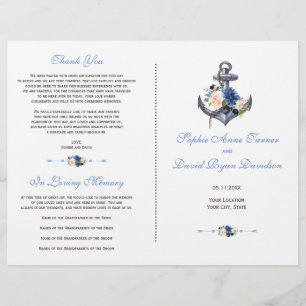 Nautical Pink Blush Blue Floral Anchor Program Flyer