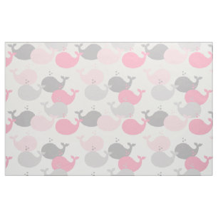 Nautical Pink Grey Whale Ocean Animals Sea Life  Fabric