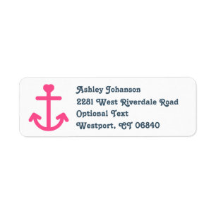 Nautical Pink Ship Anchor Navy Blue Return Address Label