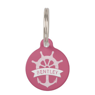 Nautical Pink Ship Anchor Personalised Name Pet Tag