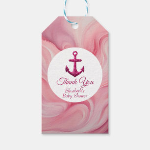 Nautical Pink Sparkle Anchor Baby Shower Gift Tags