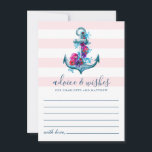 Nautical Pink Stripes Watercolor Anchor Wedding Advice Card<br><div class="desc">Nautical wedding advice & wishes card design featuring anchor with flowers on a pink stripes background.</div>