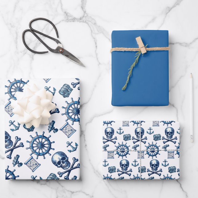 Nautical - Pirate Images Wrapping Paper Sheet (Front)