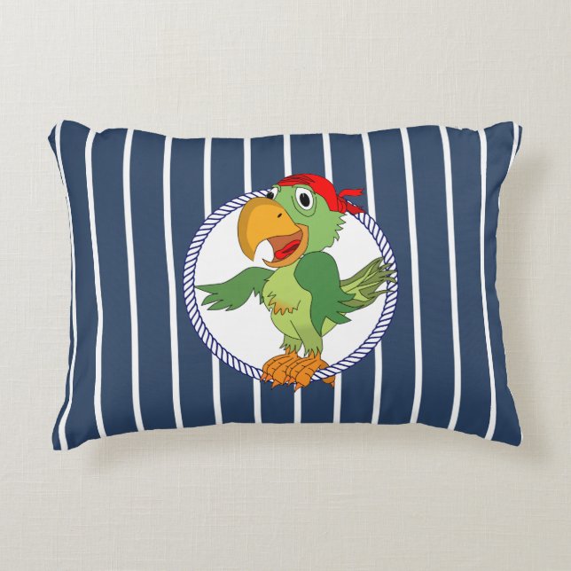 Nautical Pirate Parrot Decorative Cushion (Front)