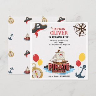 Nautical Pirate Sea Birthday Invitation Flat Cards