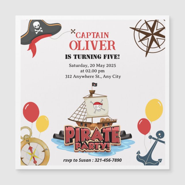 Nautical Pirate Sea Birthday Magnetic Cards (Front)