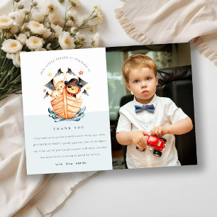 Nautical Pirate Ship Lion Cub Kids Photo Birthday Thank You Card