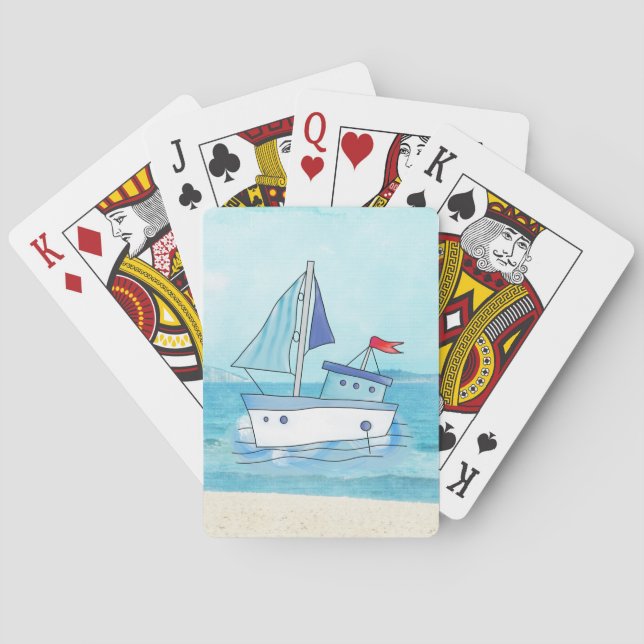 Nautical Playing Cards with Boat on Lake (Back)