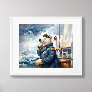 Nautical Polar Bear Nursery Print – Watercolor Kid