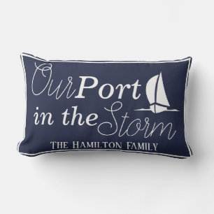 Nautical Port in the Storm Sailboat & Navy Lumbar Cushion