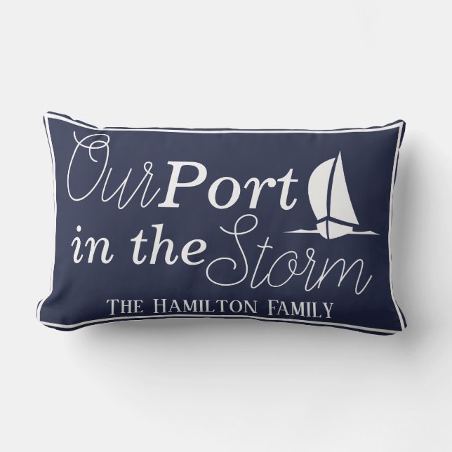 Nautical Port in the Storm Sailboat & Navy Lumbar Cushion (Front)