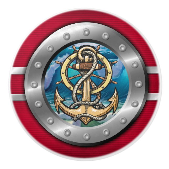 Nautical Porthole Ceramic Pull (Front)