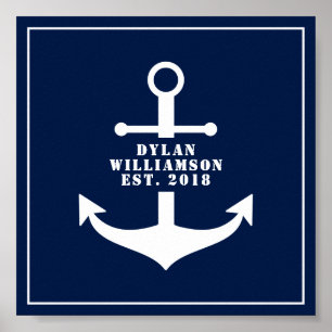 Nautical Poster, Anchor, Personalizale, Blue Poster