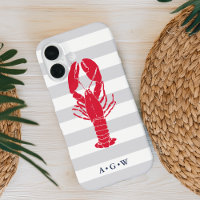 Nautical Preppy Grey Stripe & Lobster | Monogram