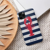 Nautical Preppy Navy Stripe & Lobster | Monogram