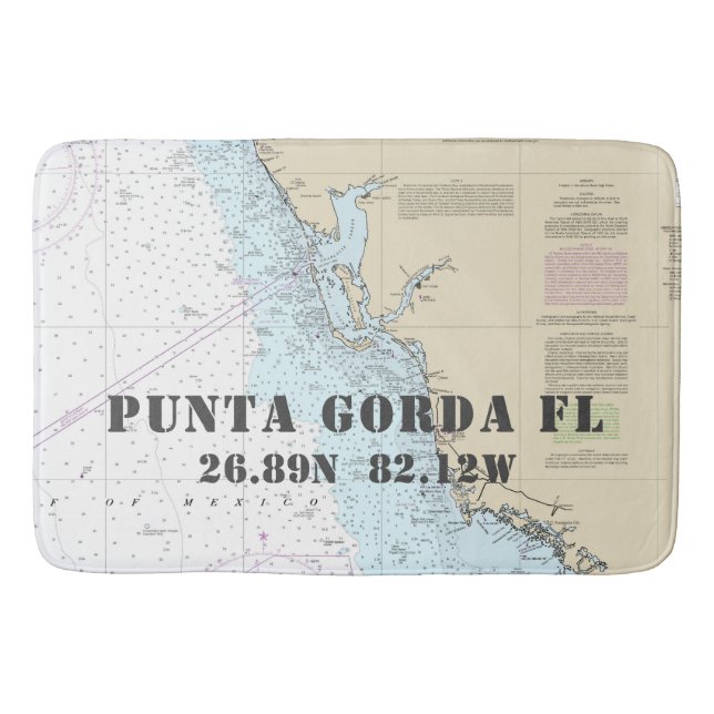 Nautical Punta Gorda FL Longitude Latitude Chart Bath Mat (Front)