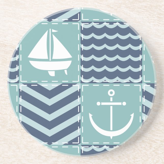 Nautical Quilt Sandstone Coaster (Front)