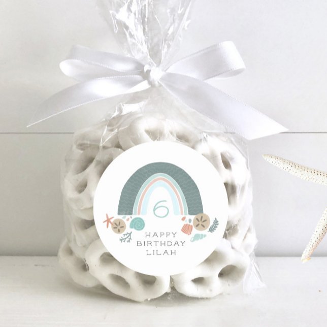 Nautical Rainbow Under The Sea Birthday Classic Round Sticker (Creator Uploaded)