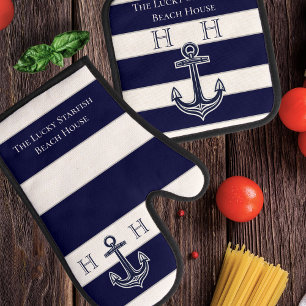 Nautical Recipe Keepsake Template Add Photo Navy O Oven Mitt & Pot Holder Set