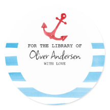 Nautical Red Anchor Baby Shower Bookplate Sticker