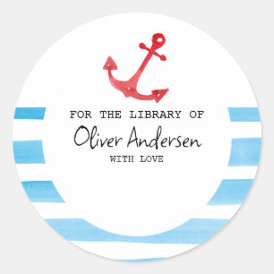 Nautical Red Anchor Baby Shower Bookplate Sticker