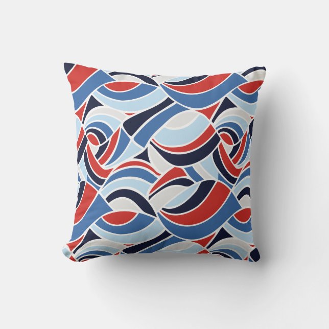 Nautical Red and Blue Abstract Design Throw Pillow (Front)