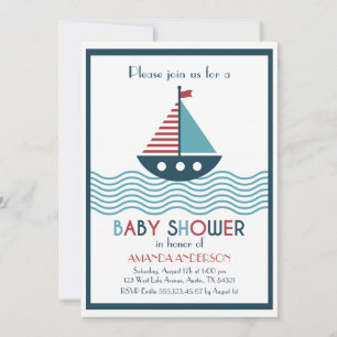 Nautical red and blue boat BABY SHOWER Invitation