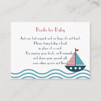 Nautical red and blue boat BOOKS REQUEST Custom Enclosure Card