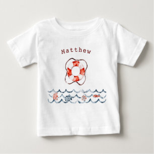 Nautical Red And Blue Lifeguard Monogram Baby T-Shirt