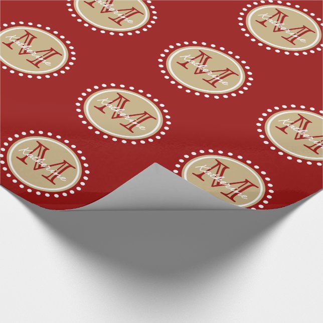 Nautical Red and Classic Khaki Polka Dot Monogram Wrapping Paper (Corner)