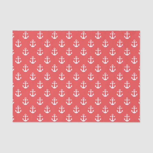 Nautical Red and White Anchor Pattern Tissue Paper (Front)